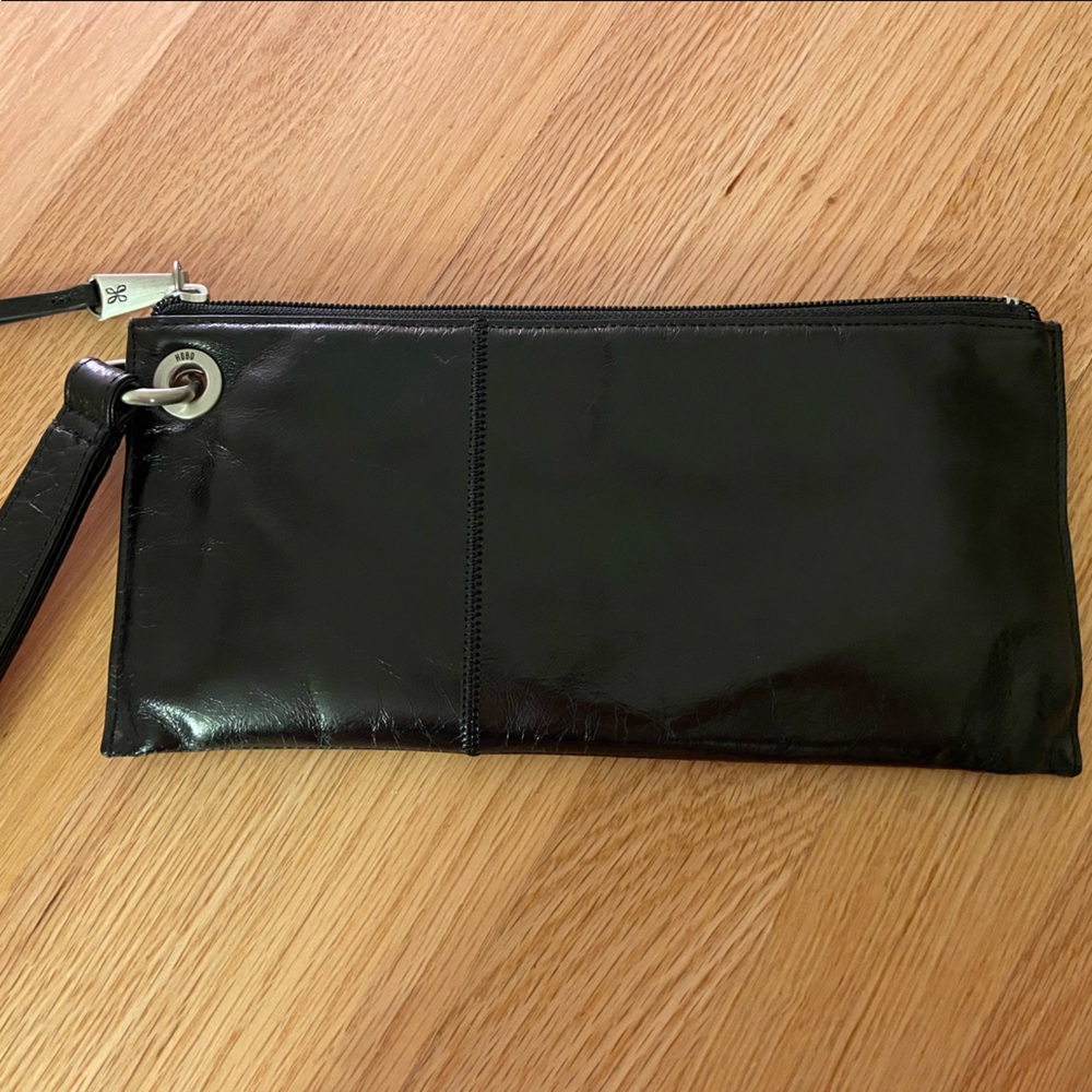 Black leather hobo wristlet